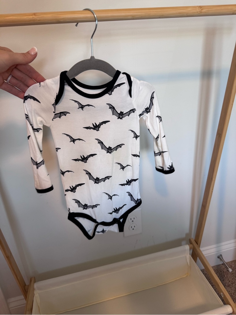 Kyte BABY White and Black Bat Print Long Sleeve Bodysuit